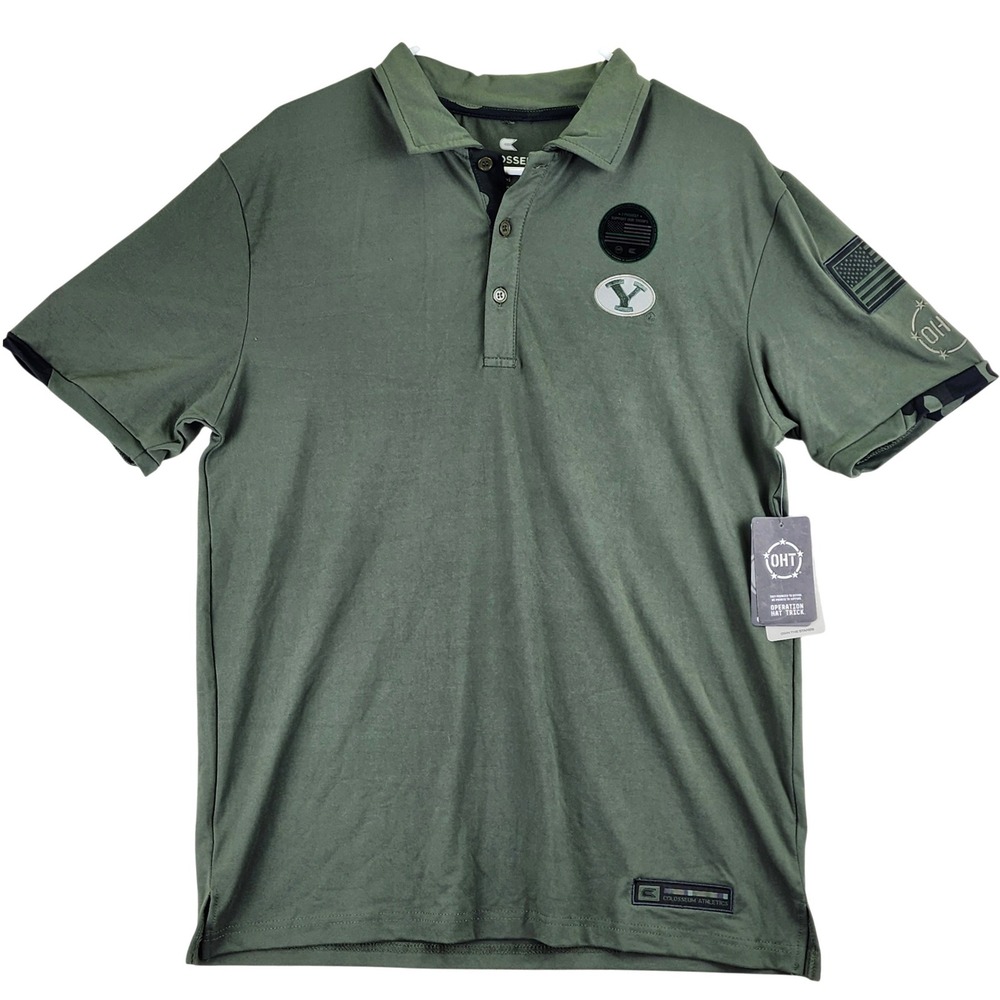 BYU Cougars OHT Colosseum Polo Shirt Mens Medium‎ Olive Green Tactical Military
